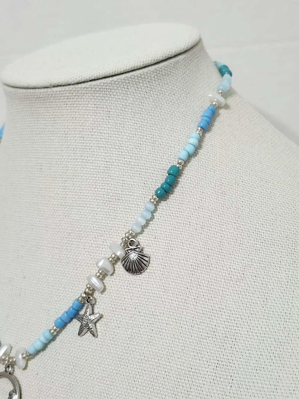 Seaside Charm Beaded Necklace & Earring Set Mermaid Shell Ocean Beach Handmade